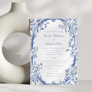 Elegant Blue Floral Open House Wedding Reception  Invitation