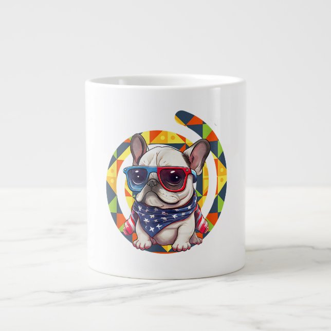 Elegant Blue Floral Pattern Ceramic Large Coffee Mug (Front)