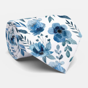 Elegant Blue Floral Pattern For Weddings Tie