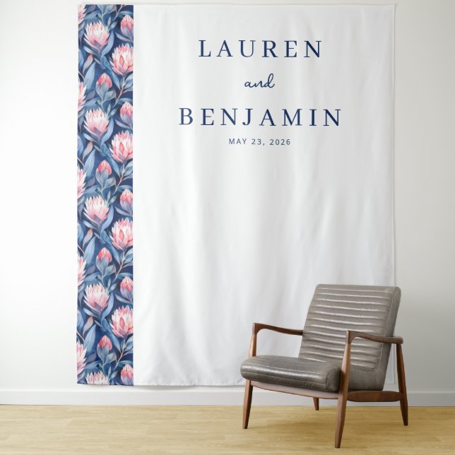Elegant Blue Floral Pattern Tapestry (In Situ)