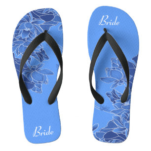 Elegant Blue Floral Pattern Wedding Bride Jandals