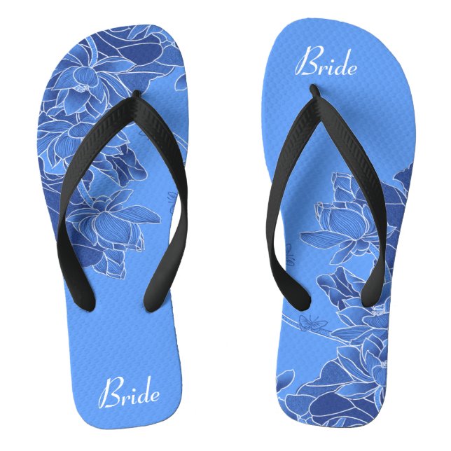 Elegant Blue Floral Pattern Wedding Bride Jandals (Footbed)