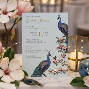 Elegant Blue Floral Peacock Bridal Shower