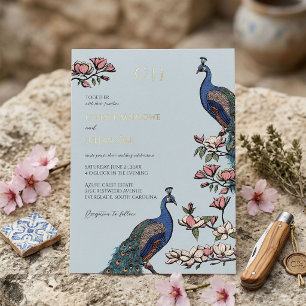 Elegant Blue Floral Peacock Wedding