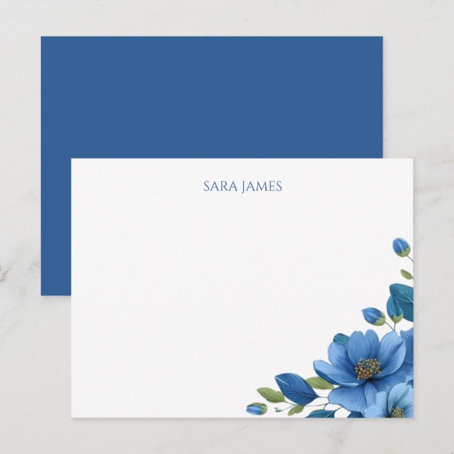 Elegant Blue Floral Personal Postcard (Front/Back)