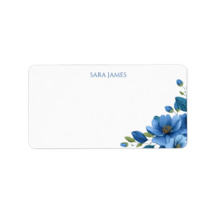Elegant Blue Floral Personal Return Address Label