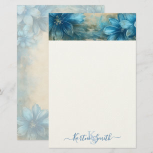 Elegant Blue Floral Personalised Stationery