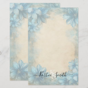 Elegant Blue Floral Personalised Stationery