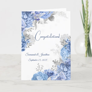 Elegant Blue Floral Personalised Wedding Card