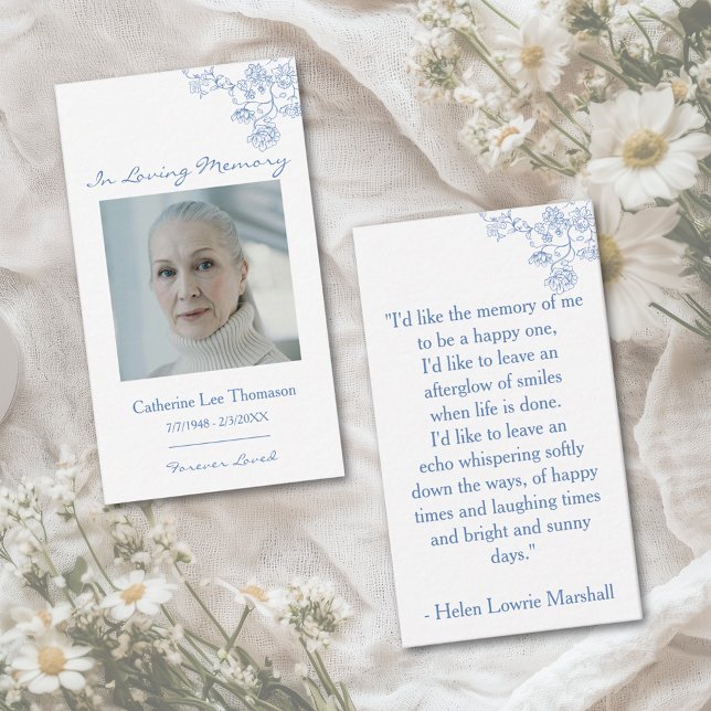 Elegant Blue Floral Photo Prayer Card (Elegant Blue Floral Photo Prayer Card)