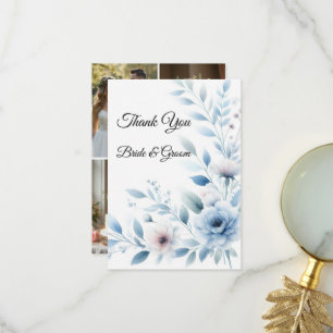 Elegant Blue Floral Photo Thank you Card