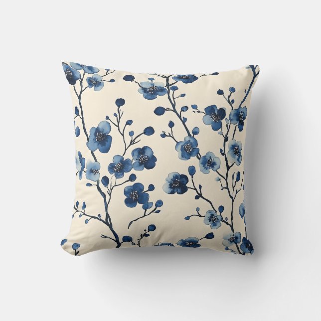 Elegant Blue Floral Pillow (Front)