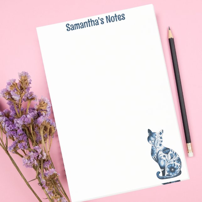 Elegant Blue Floral Porcelain-like Cat,cute pet Post-it Notes (Creator Uploaded)