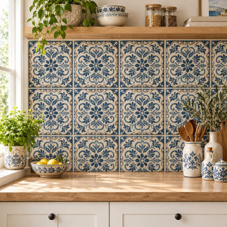 Elegant Blue Floral - Portuguese Azuljo Design Tile