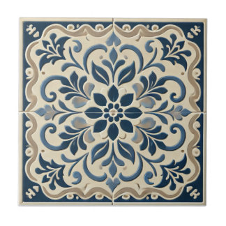 Elegant Blue Floral - Portuguese Azuljo Design Tile