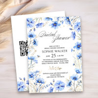 Elegant Blue Floral QR Code Bridal Shower