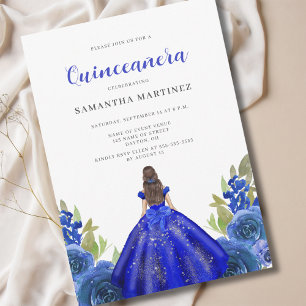 Elegant Blue Floral Quinceañera Invitation