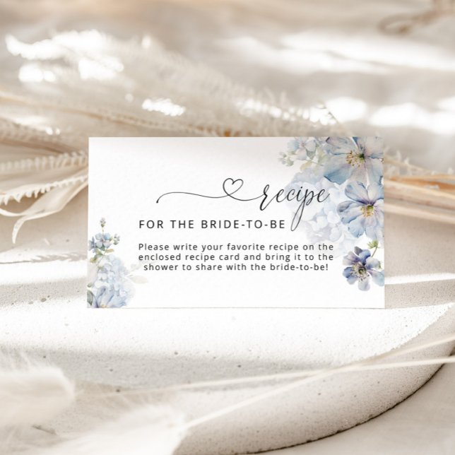Elegant Blue floral Recipe for the bride to be Enclosure Card (Creator Uploaded)
