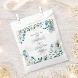Elegant Blue Floral Religious Cross Baptism Favour Bags