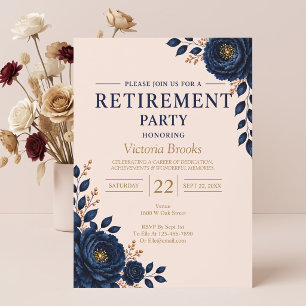 Elegant Blue Floral Retirement Party Invitation