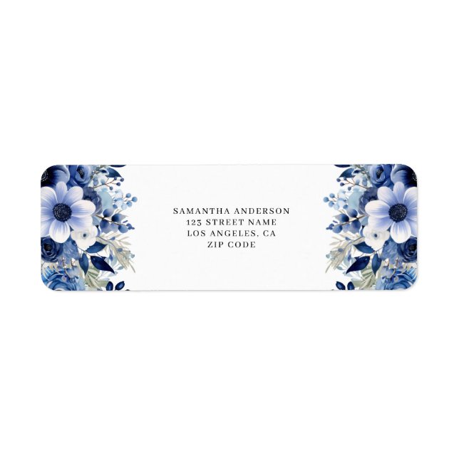 Elegant Blue Floral Return Address  (Front)