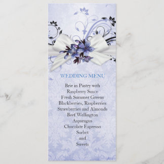 Elegant Blue Floral Ribbon Damask Wedding Menu