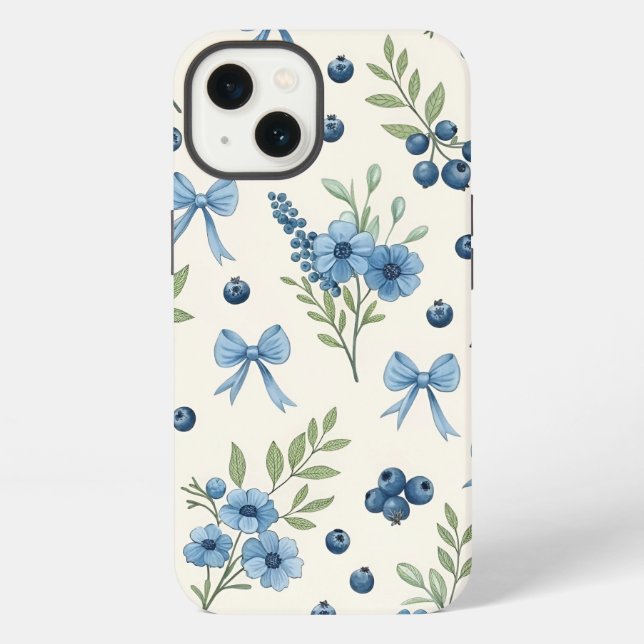 Elegant Blue Floral & Ribbon iPhone 13 Case – Aest (Back)