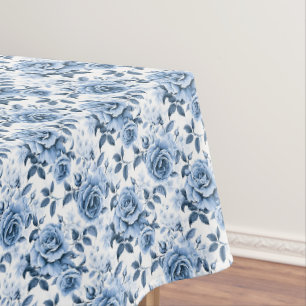 Elegant blue floral rose pattern tiled tablecloth