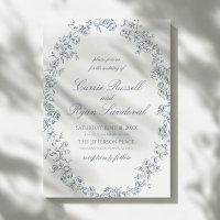 Elegant Blue Floral Roses Fine Line Art Wedding