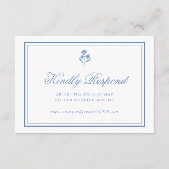 Elegant Blue Floral RSVP Card (Front)