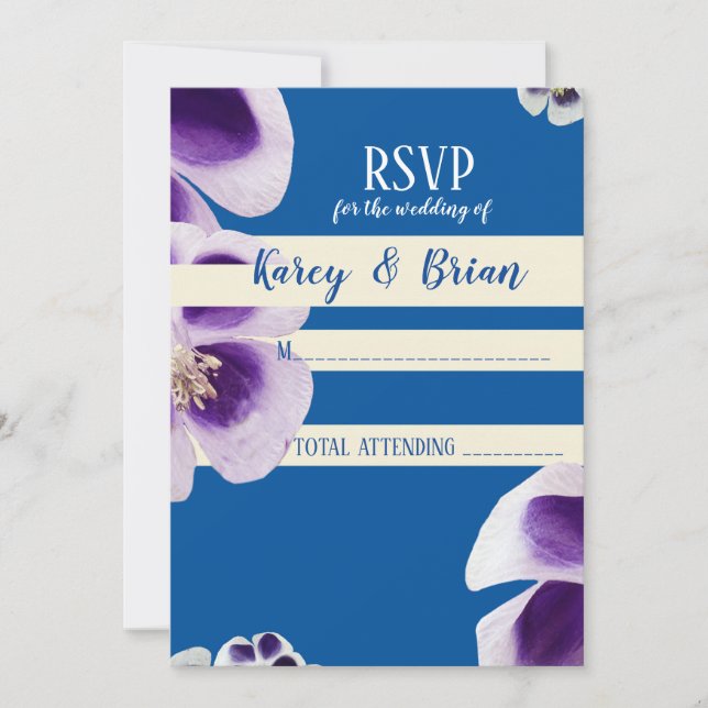 Elegant Blue Floral  RSVP Photo Card, Script Invitation (Front)