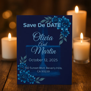 Elegant Blue Floral Save the Date Card