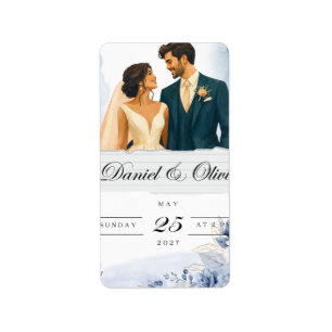 Elegant Blue Floral Save the Date Card Label