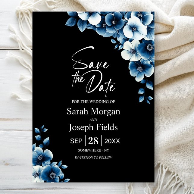 Elegant Blue Floral Save the Date Invitation (Creator Uploaded)