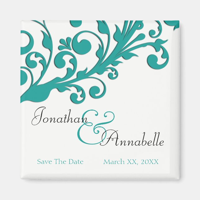 Elegant Blue Floral Save The Date Magnet (Front)