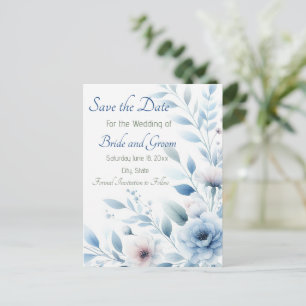 Elegant Blue Floral Save the Date Postcard