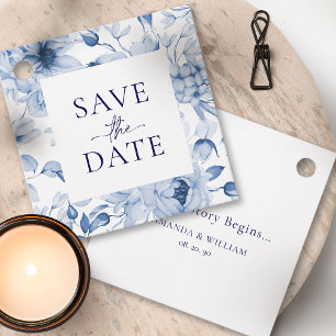Elegant Blue Floral Save the Date Tag