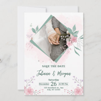 Elegant Blue Floral Save The Date Wedding Invite