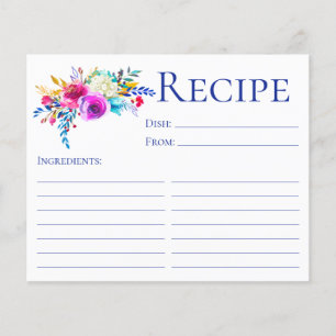Elegant Blue Floral Shower Recipe Card