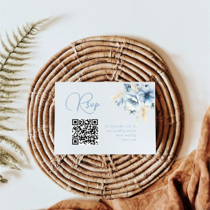 Elegant Blue Floral Spring Bloom Wedding Qr Code RSVP Card