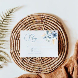 Elegant Blue Floral Spring Bloom Wedding RSVP Card