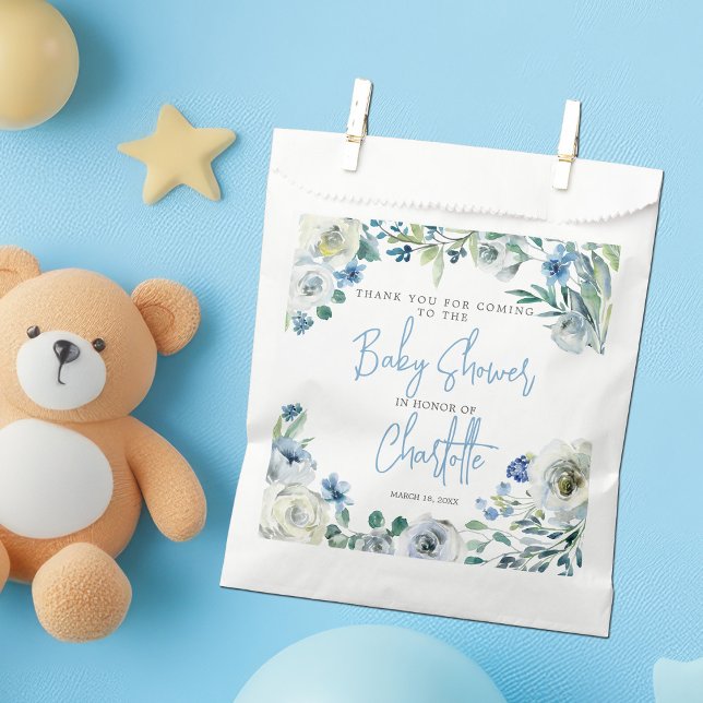 Elegant Blue Floral Spring Boy Baby Shower Favour Bags (Creator Uploaded)