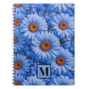 Elegant blue floral sunflowers daisies pattern notebook