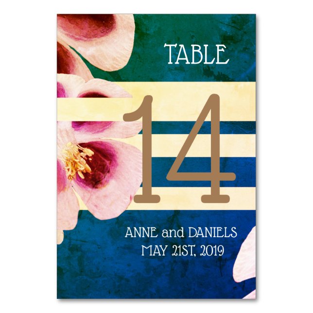 Elegant Blue Floral Table Number Cards (Front)