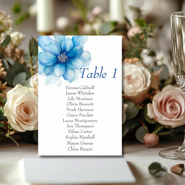 Elegant Blue Floral Table Number Sign (Creator Uploaded)