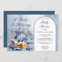 Elegant Blue Floral Tea Set Baby Shower Tea