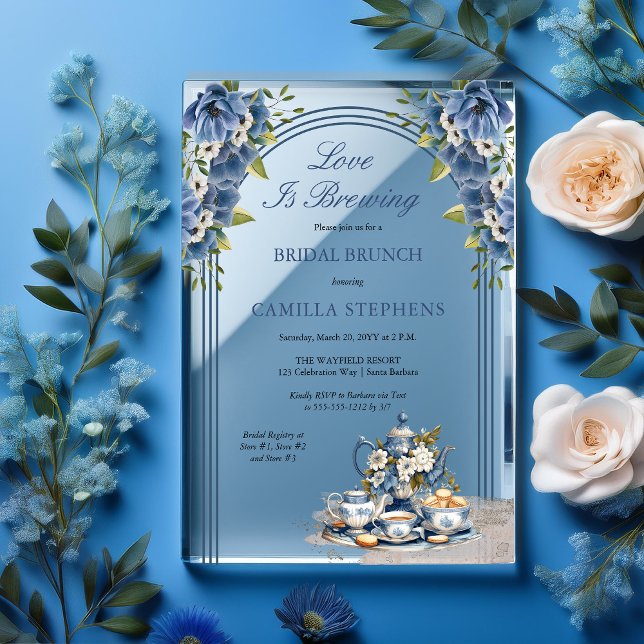 Elegant Blue Floral Tea Set Bridal Brunch Shower Acrylic Invitations (Elegant Blue Floral Tea Set Bridal Brunch Shower Acrylic Invitations)