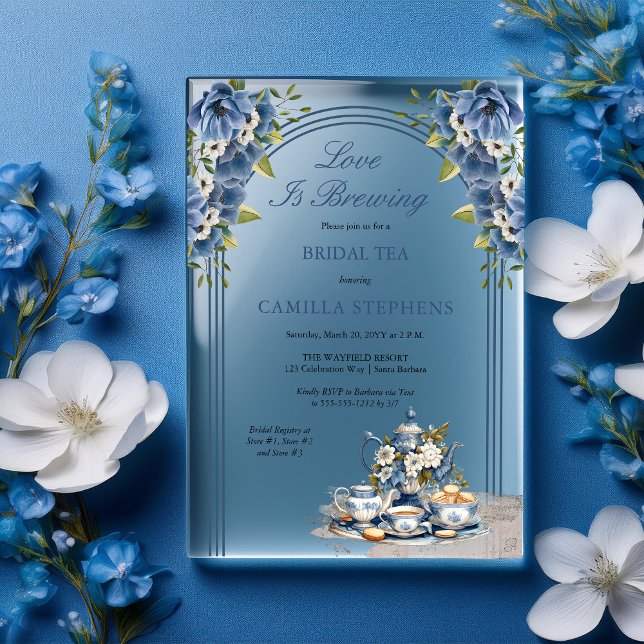 Elegant Blue Floral Tea Set Bridal Tea Shower Acrylic Invitations (Elegant Blue Floral Tea Set Bridal Tea Shower Acrylic Invitations)