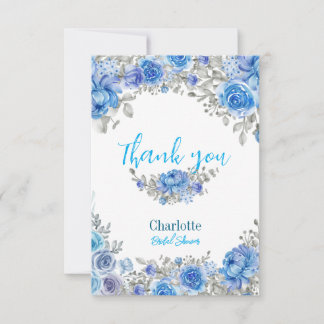Elegant Blue Floral Thank You Card