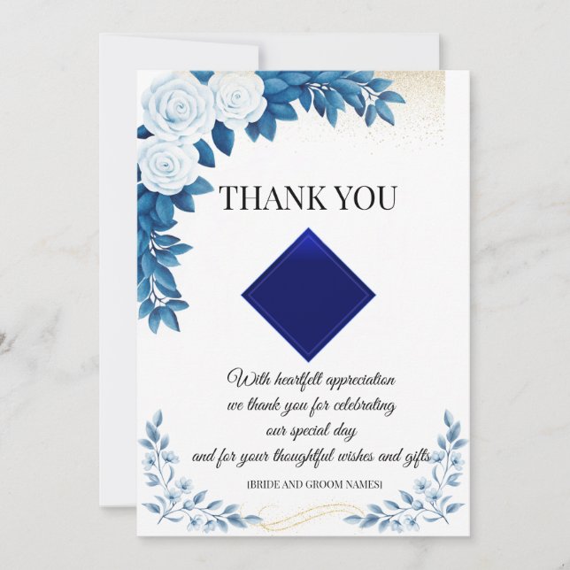 Elegant Blue Floral Thank You Card (Front)
